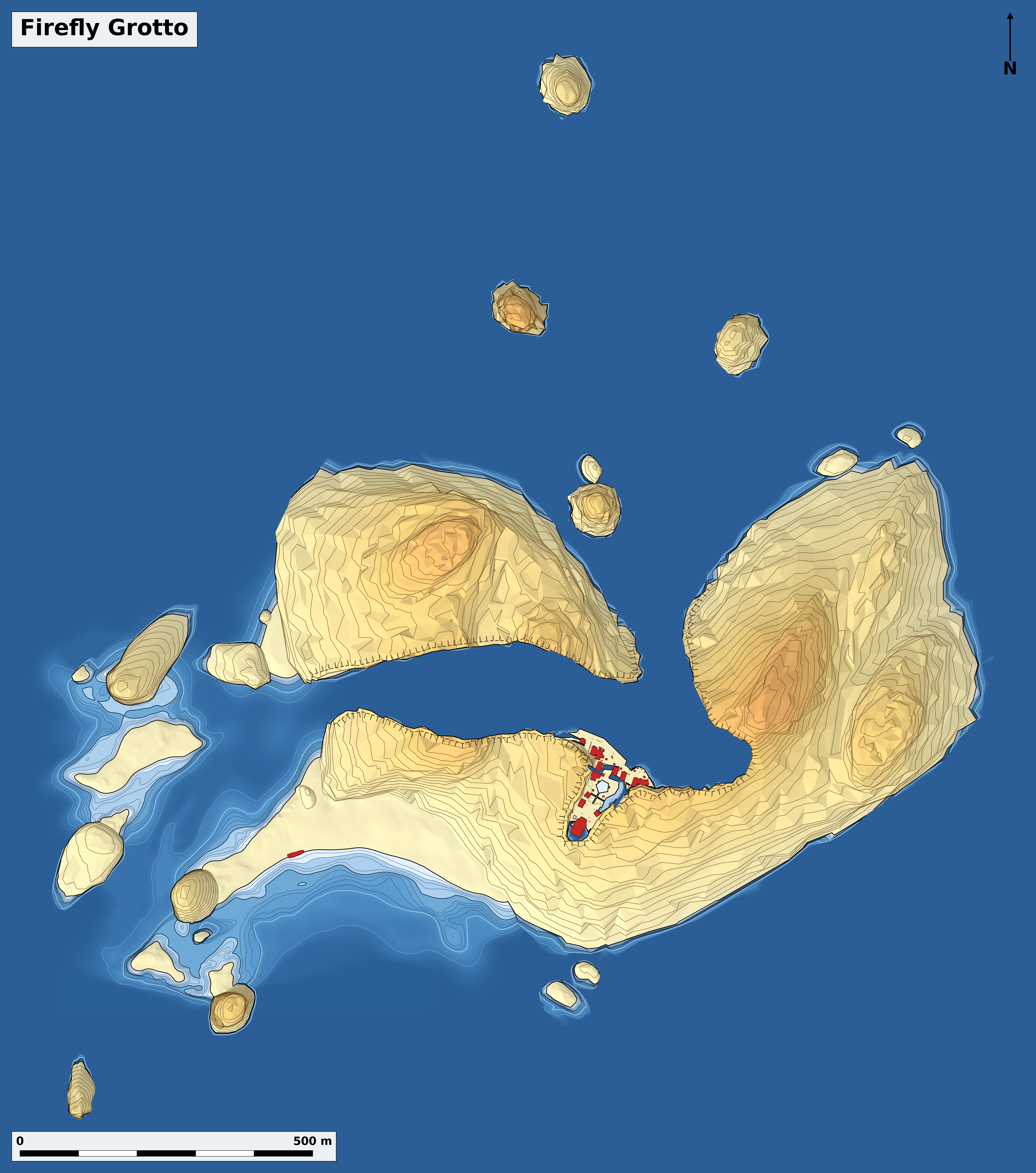 Bathymetry chart of Firefly Grotto