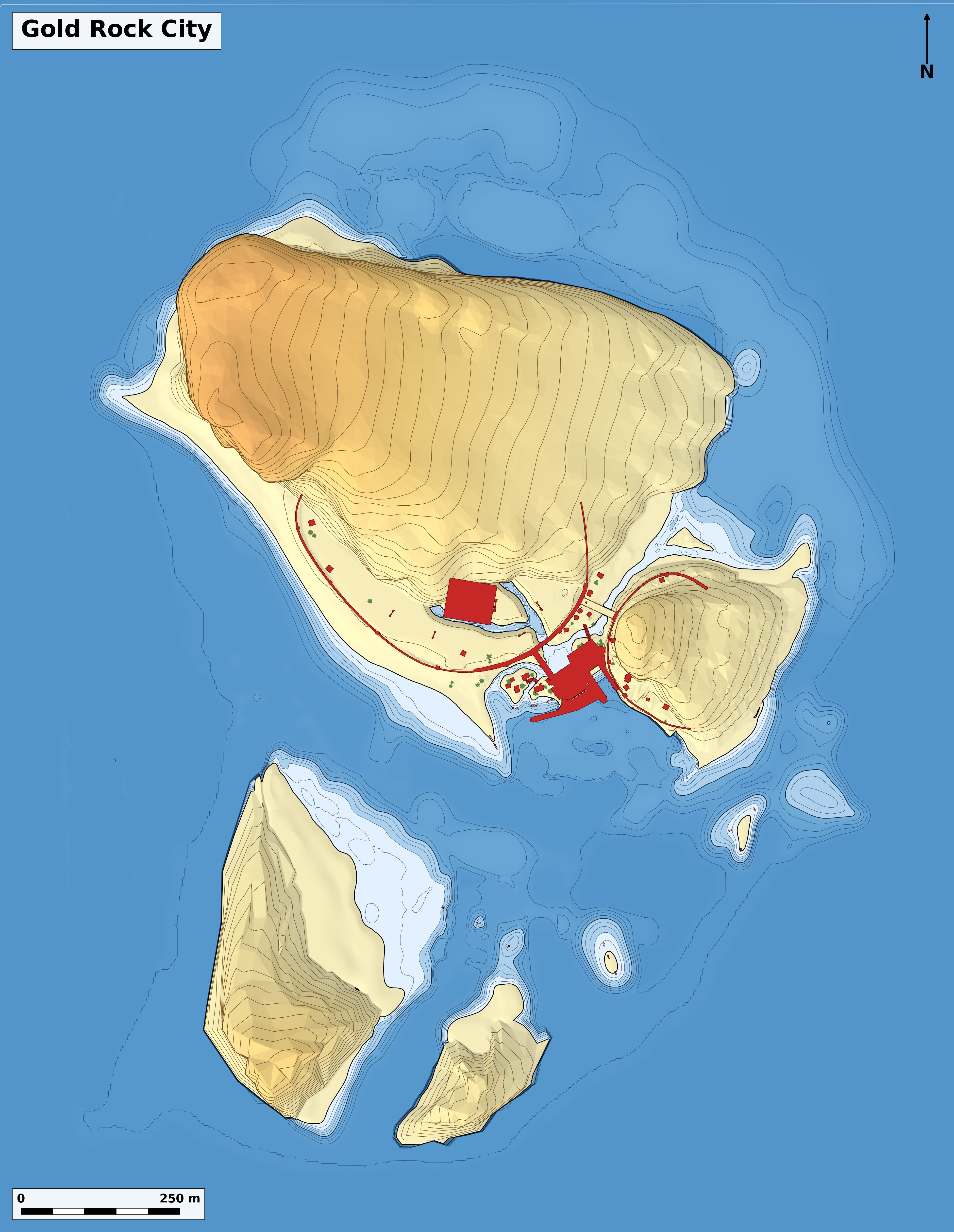 Bathymetry chart of Gold Rock City