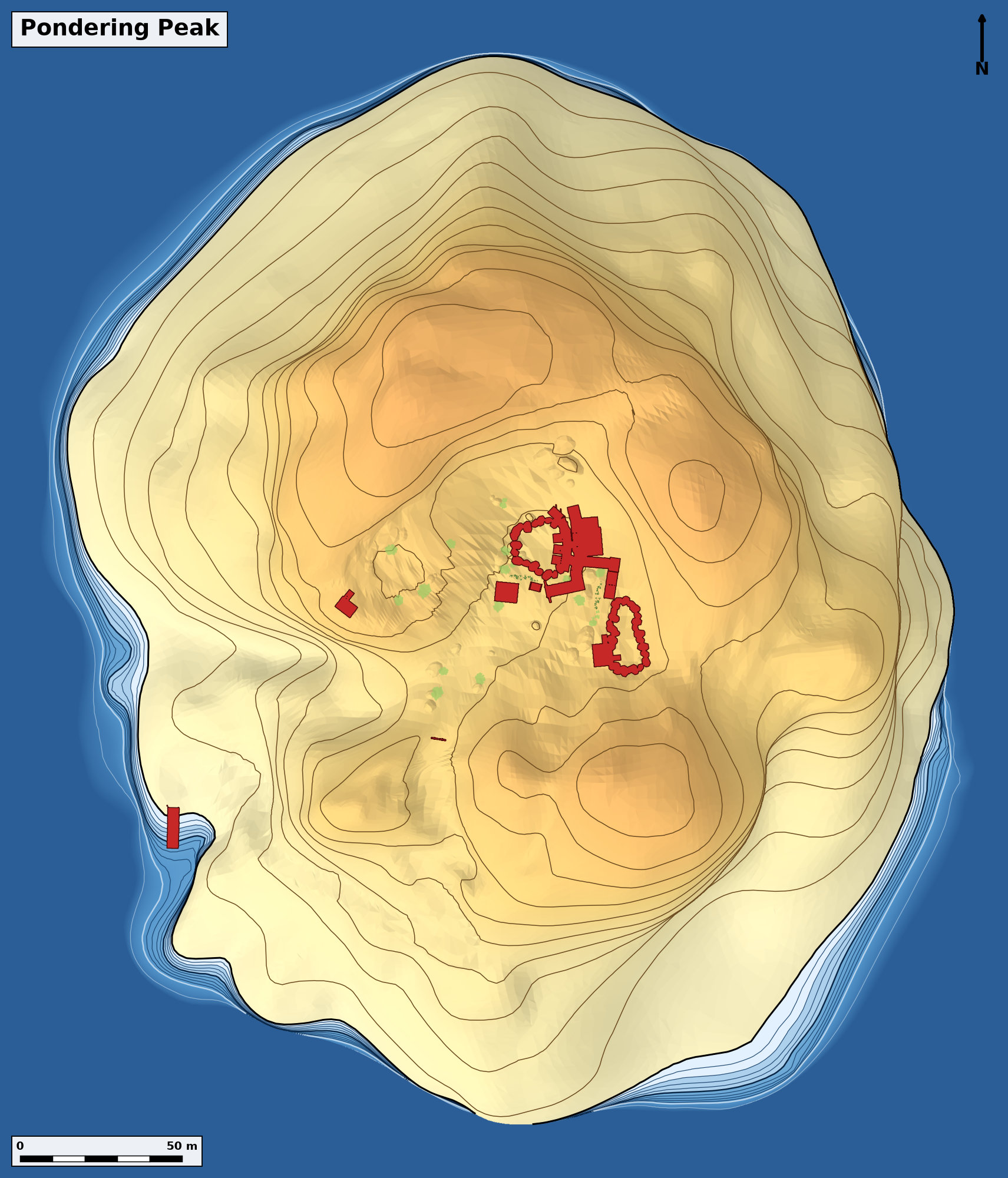 Bathymetry chart of Pondering Peak
