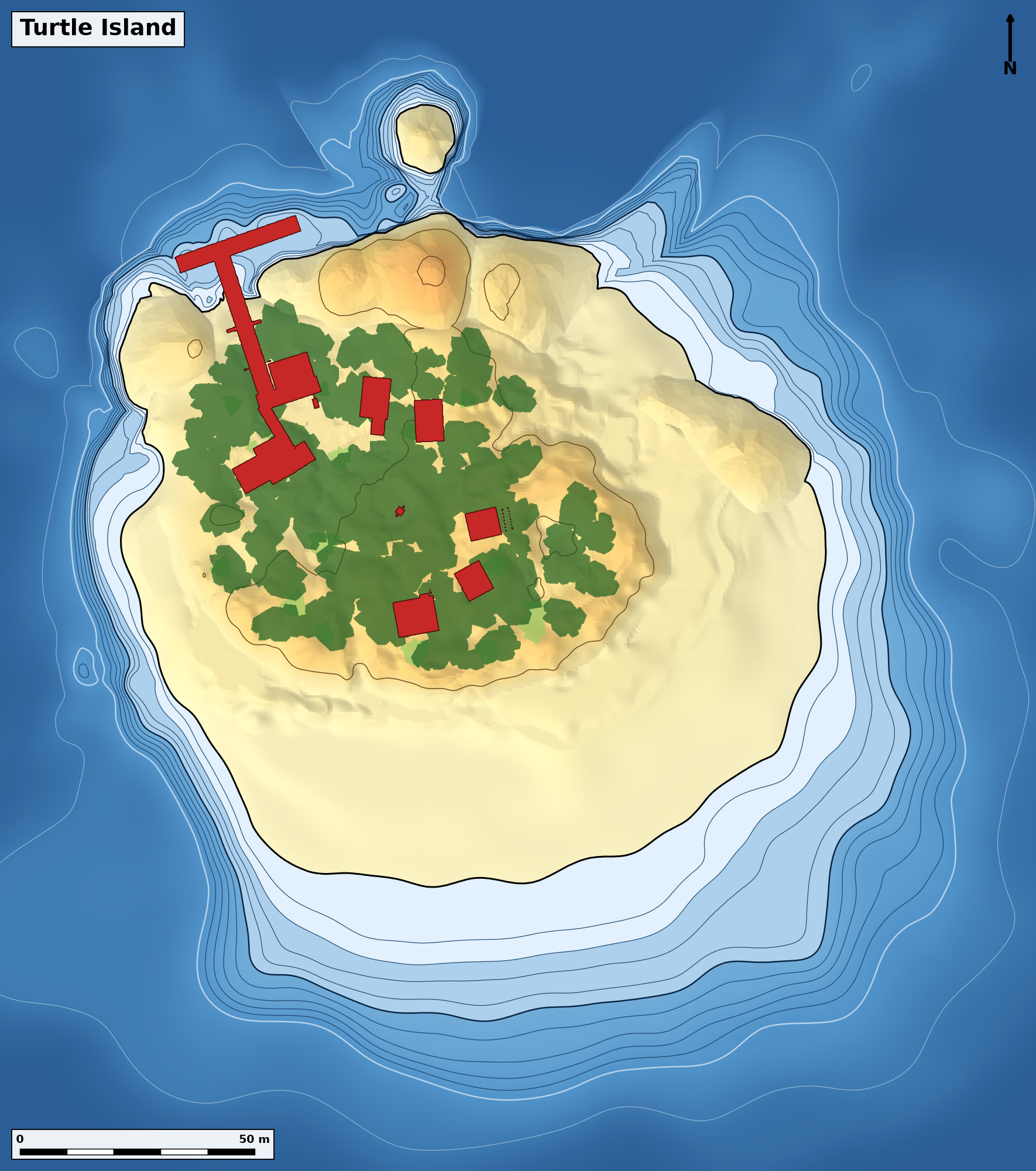 Bathymetry chart of Turtle Island